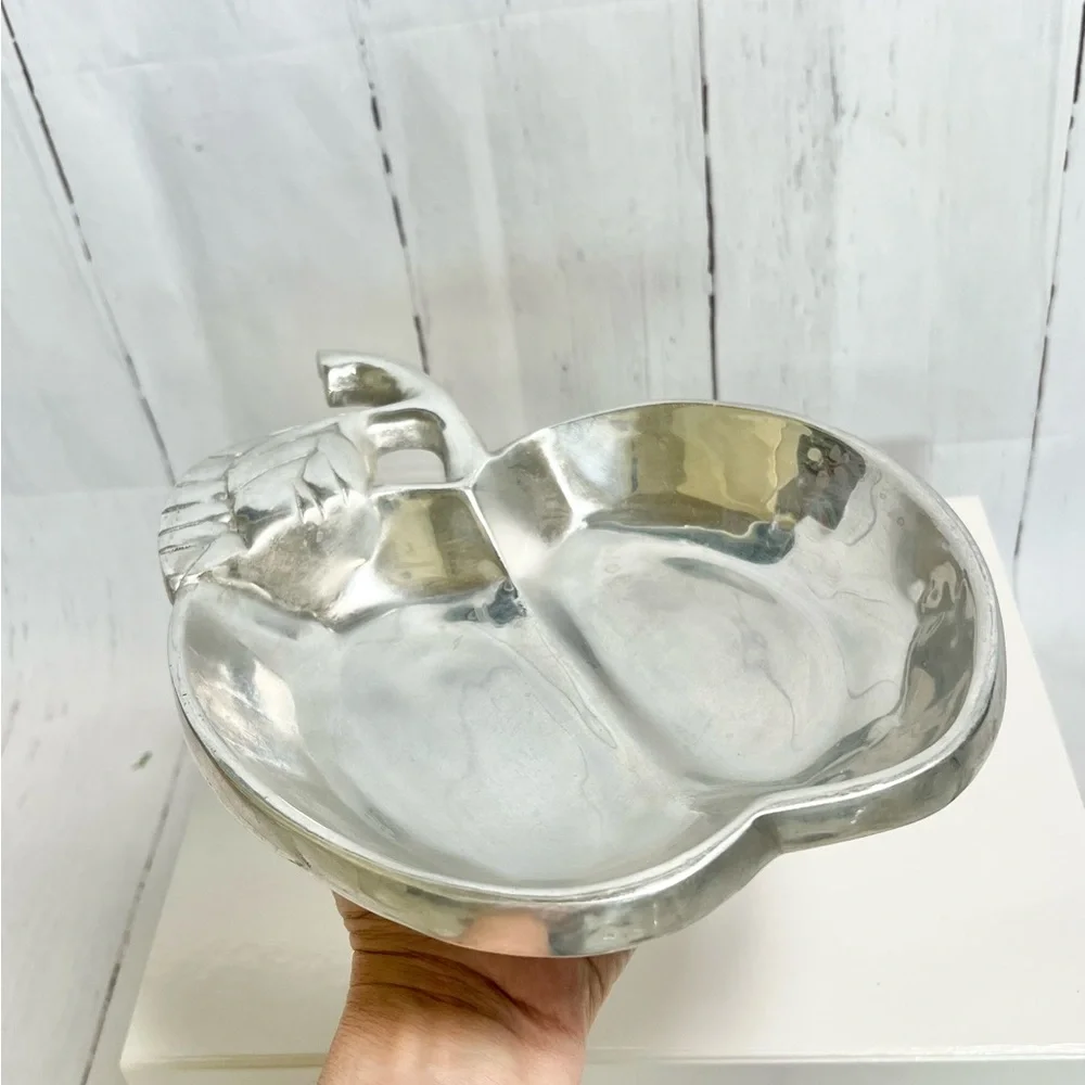 Vintage Pewter Apple Shaped Divided Serving Tray - Heavy Metalware Relish Dish